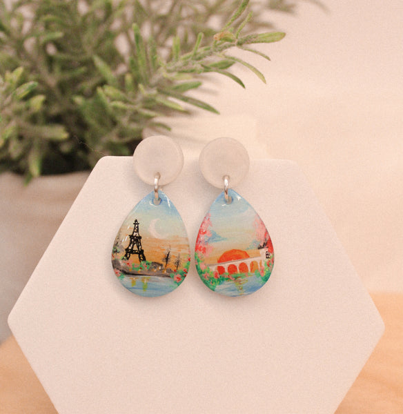 Sunset in France (Remake) - Handpainted Earrings