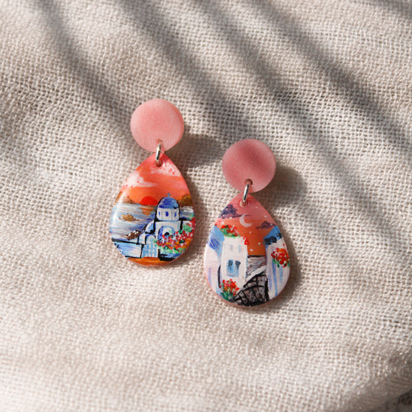Santorini - Handpainted earrings
