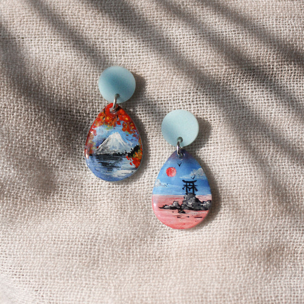 Japan in Autumn - Handpainted earrings