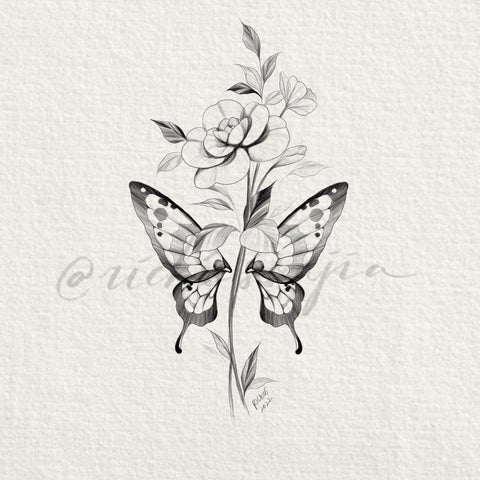 Butterfly Wings & Mini Peony Stalk