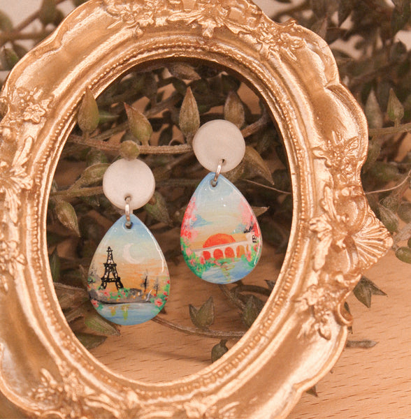 Sunset in France (Remake) - Handpainted Earrings