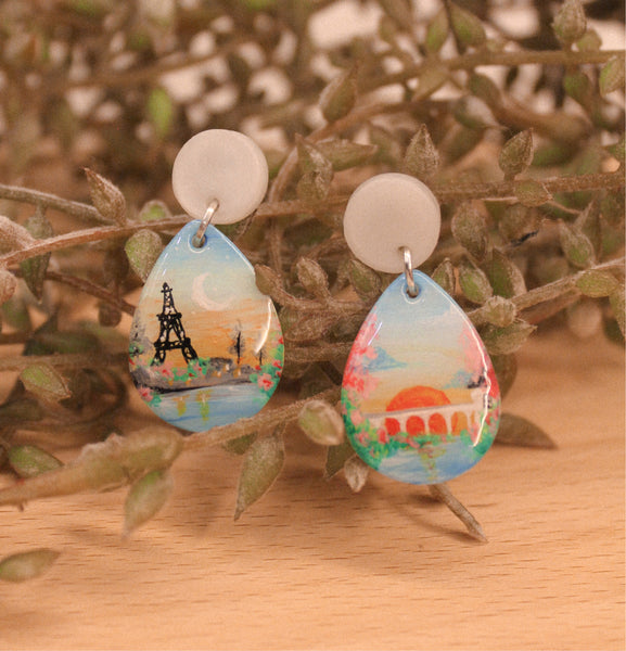 Sunset in France (Remake) - Handpainted Earrings