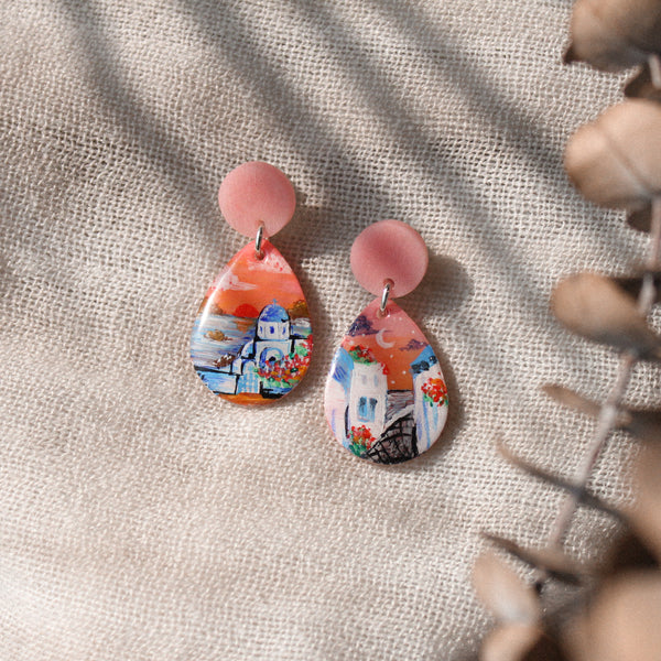 Santorini - Handpainted earrings