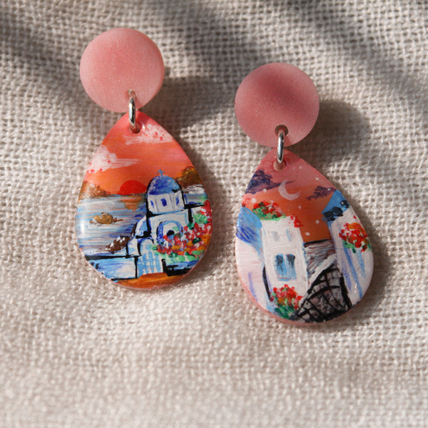 Santorini - Handpainted earrings