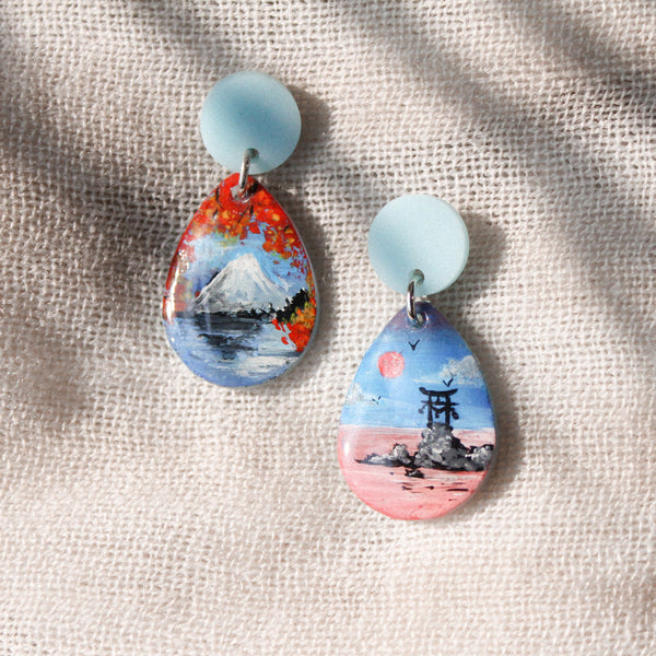 Japan in Autumn - Handpainted earrings
